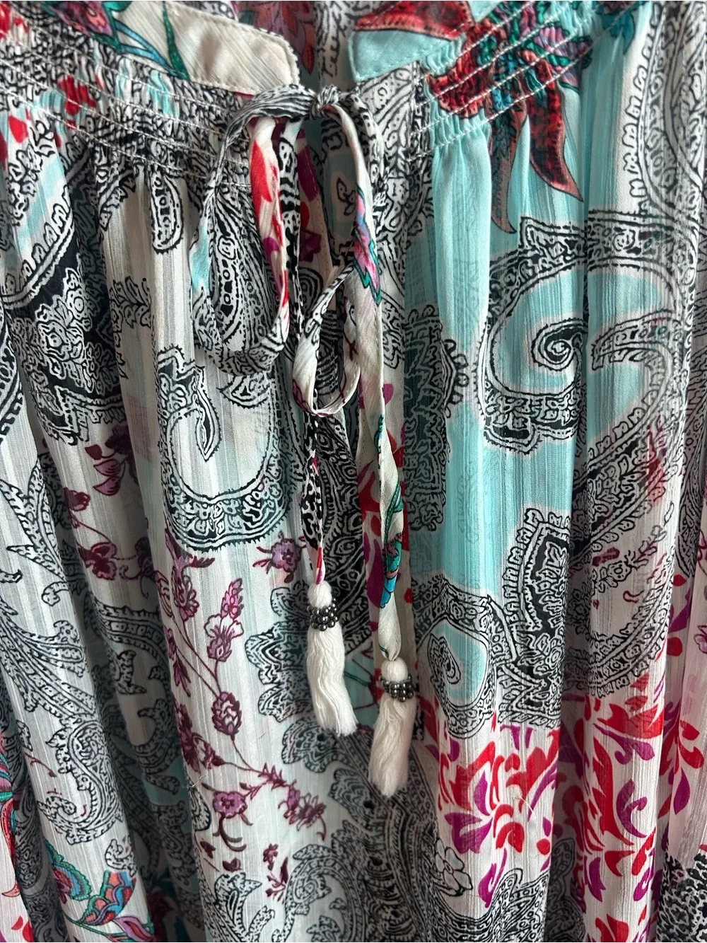 Daniel Rainn 1X Aqua & Pink Floral Paisley Peasant Blouse - Picture 6 of 15
